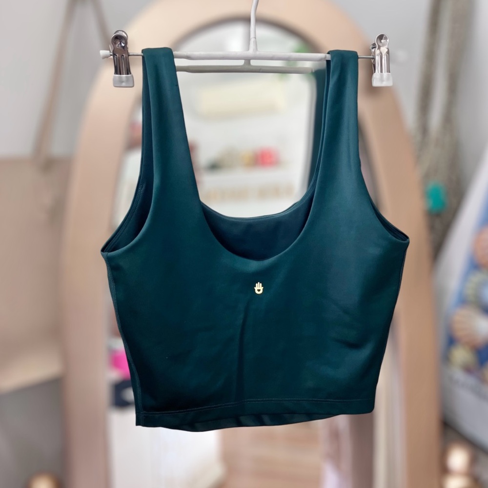 spiritual gangster Indie Wet Look Crop Tank Deep Forest Green size XS brand new